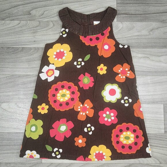 Gymboree Jumper Dress Girls Size 4 Dark Brown Lightweight Corduroy Floral - Picture 1 of 8